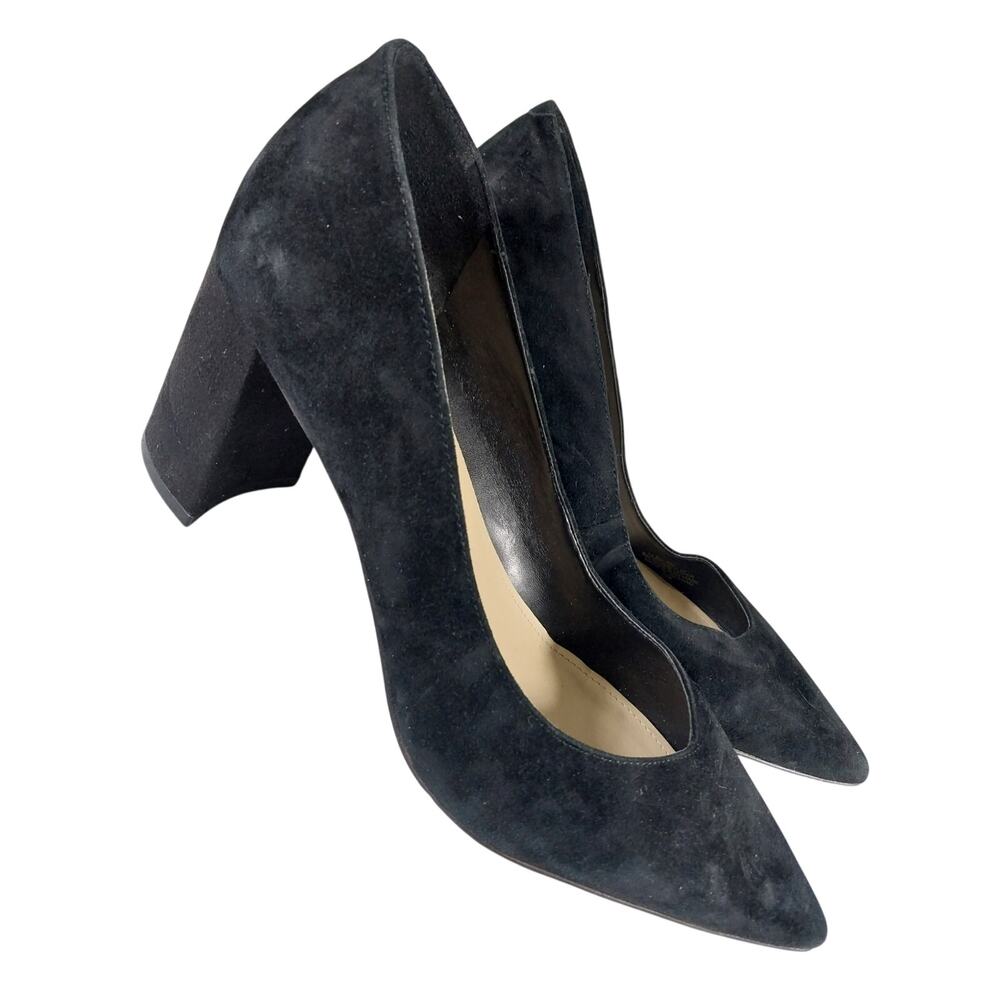 MARC FISHER! BLACK GENUINE SUEDE LEATHER CHUNKY HEEL POINTY TOE PUMPS, HEELS! 9M